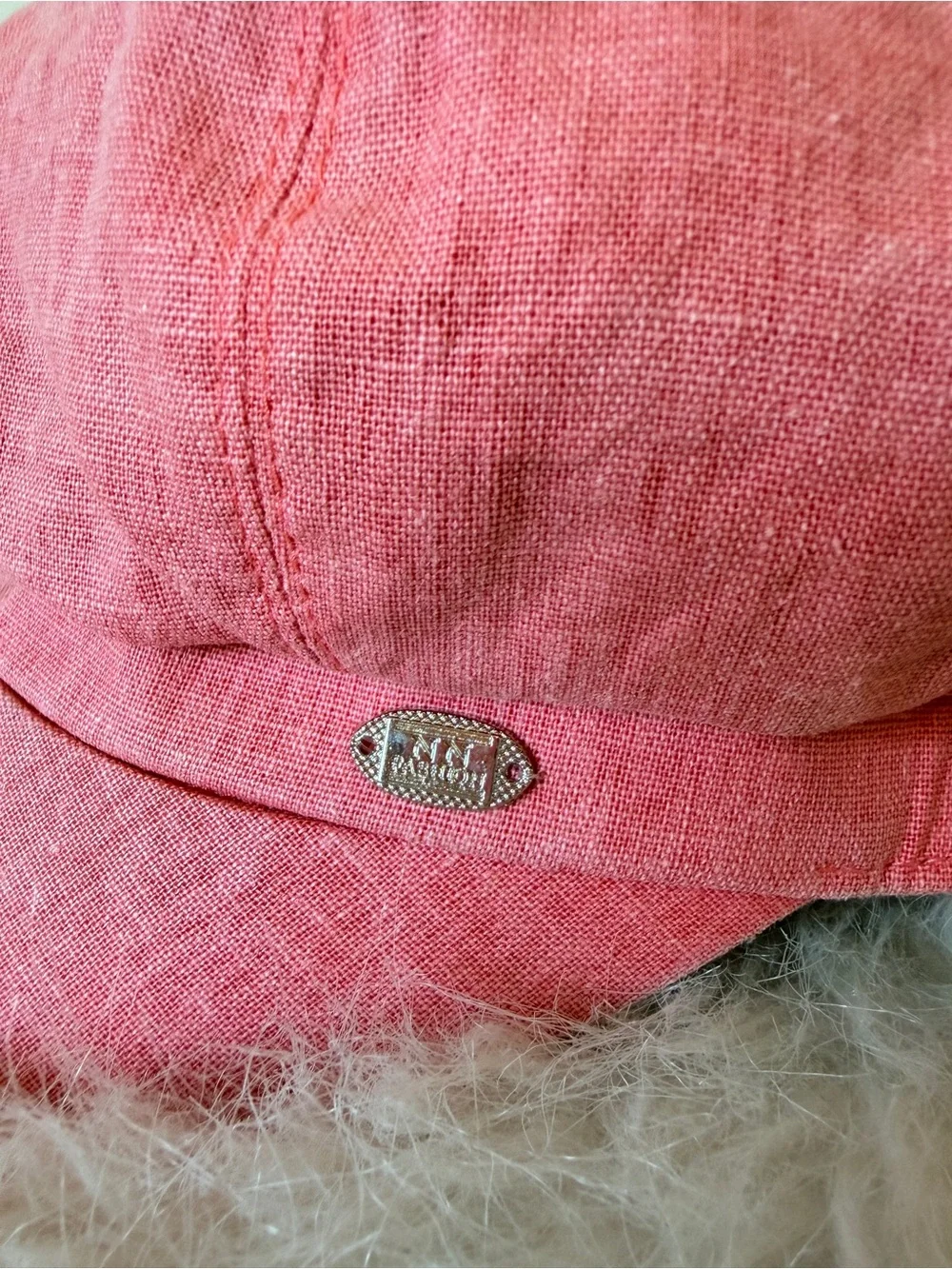 Coral 100% Linen Baker Boy Cap - M